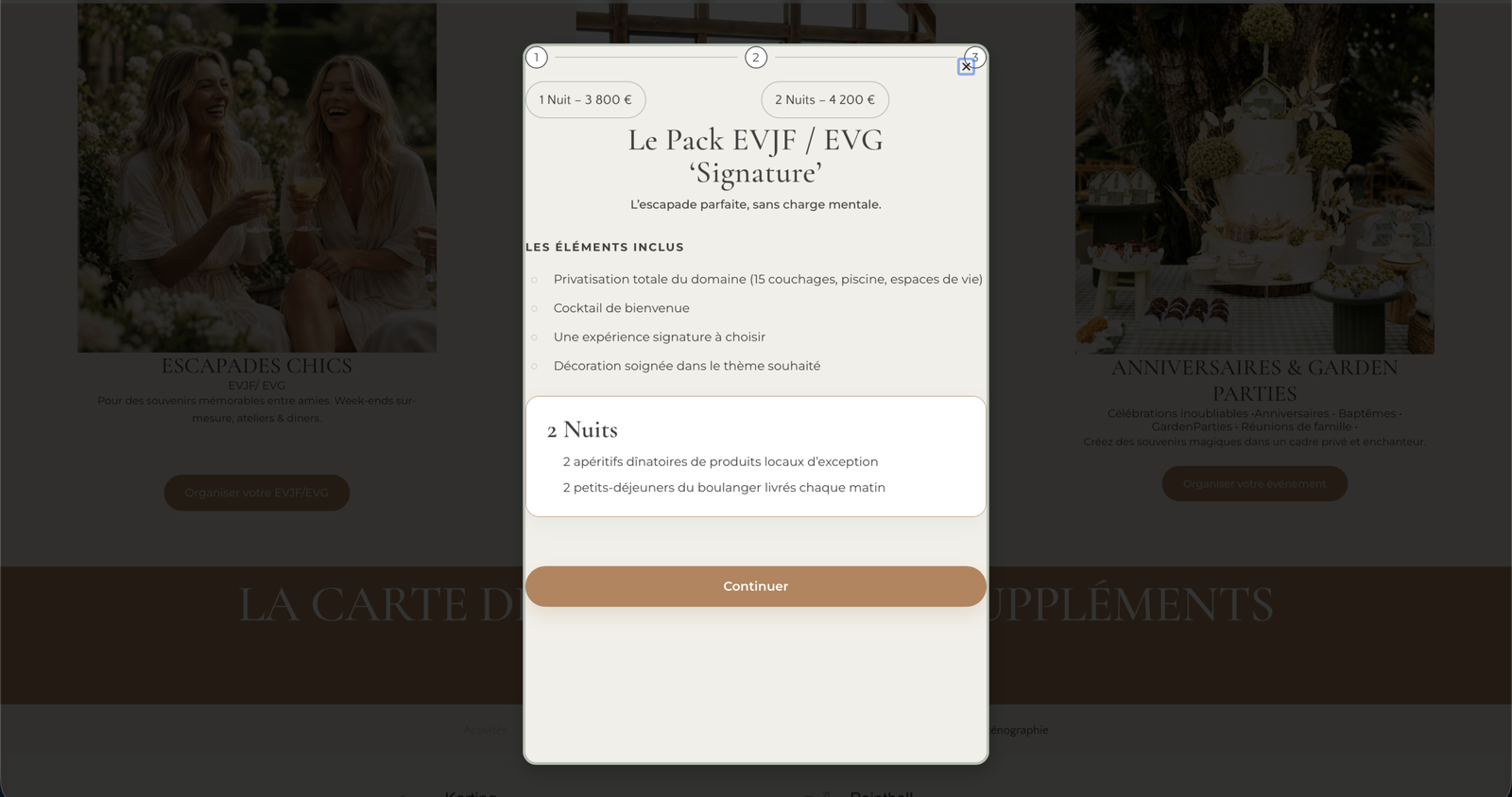 Maison Niel package selection interface